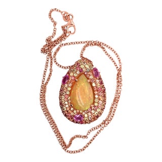 Natural Ethiopian Opal Sapphire Necklace 14k Gold 11.5 TCW GIA Certified For Sale