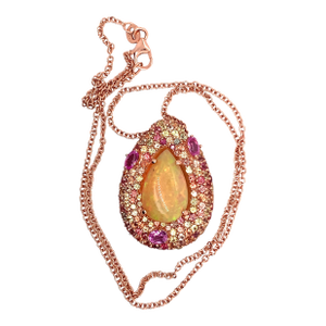 Natural Ethiopian Opal Sapphire Necklace 14k Gold 11.5 TCW GIA Certified