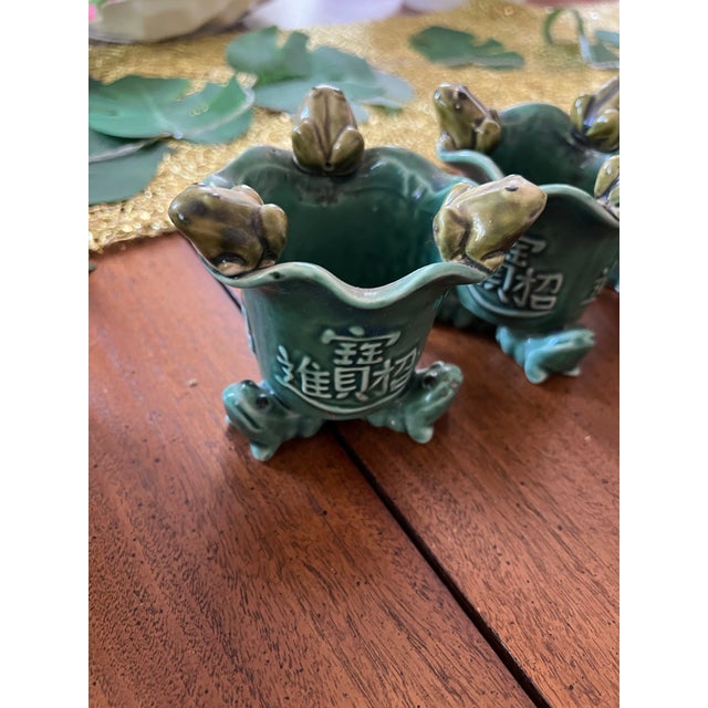 Asian 1970s Collection of Asian Green Frog Cups- Set of 4 For Sale - Image 3 of 4