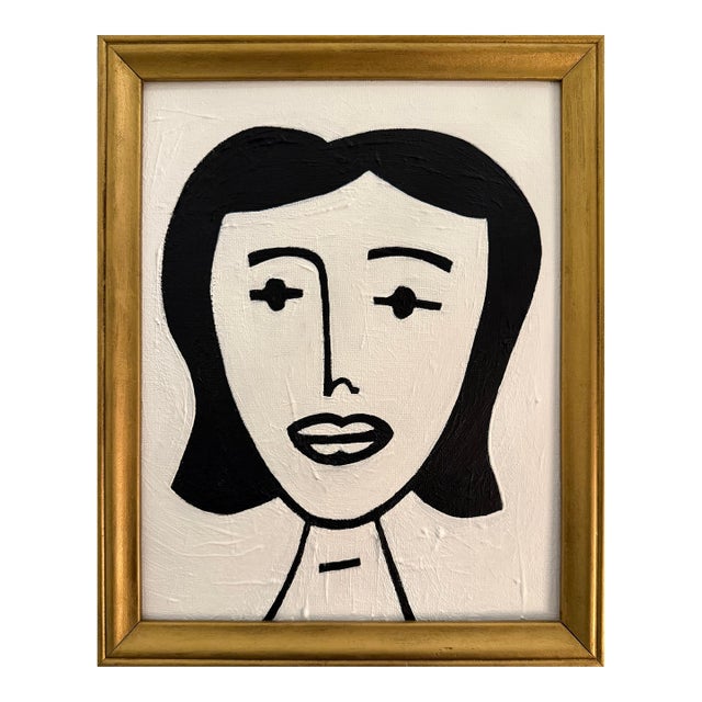 Original Contemporary Black and White Framed Portrait Painting For Sale