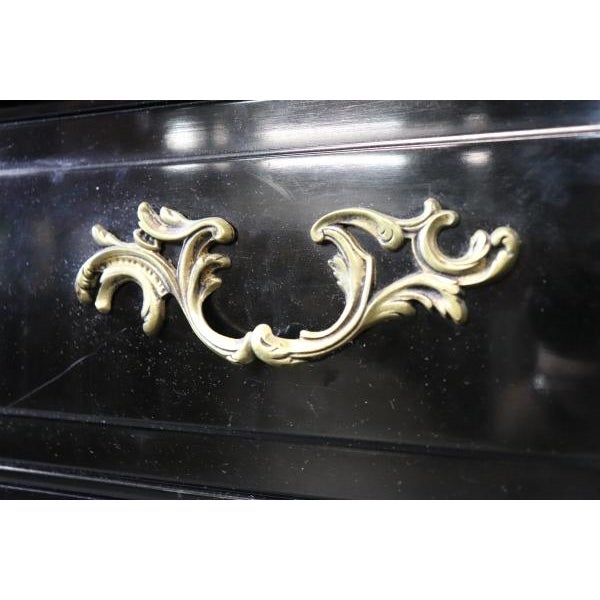 Black Fine Quality Ebonized Black Lacquer Bronze Mounted Louis XV Style Console Table For Sale - Image 8 of 12