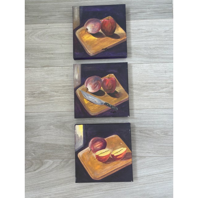 Tan Still Life Tryptic, "Snack Time", Oil on Canvas, Signed by Artist For Sale - Image 8 of 8