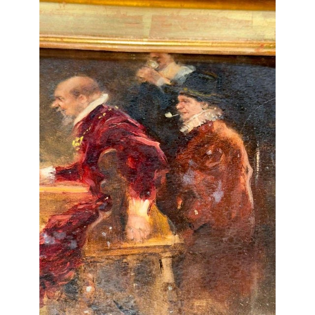 Wood Signed Oil on Panel – Dutch Golden Age Manner Tavern Scene, 19th Century. For Sale - Image 7 of 15