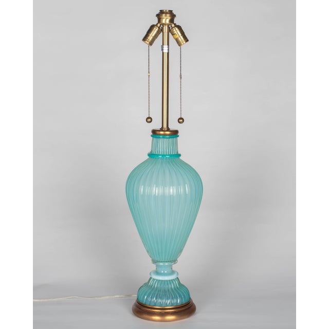 Hollywood Regency Aqua Blue Murano Glass Lamp by Archimede Seguso for Marbro, Italy 1950s For Sale - Image 3 of 13