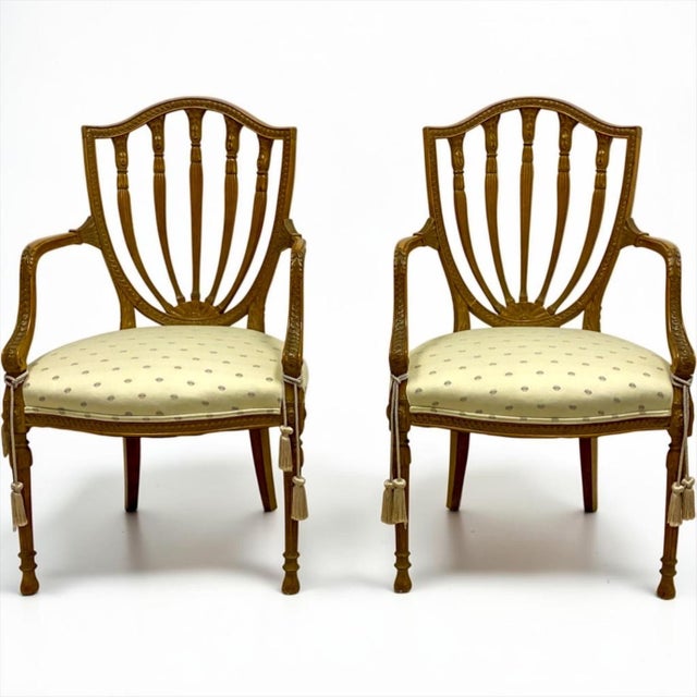 Brown Baker Furniture Carved Fruitwood Shieldback Adam Style Chairs, Pair For Sale - Image 8 of 10