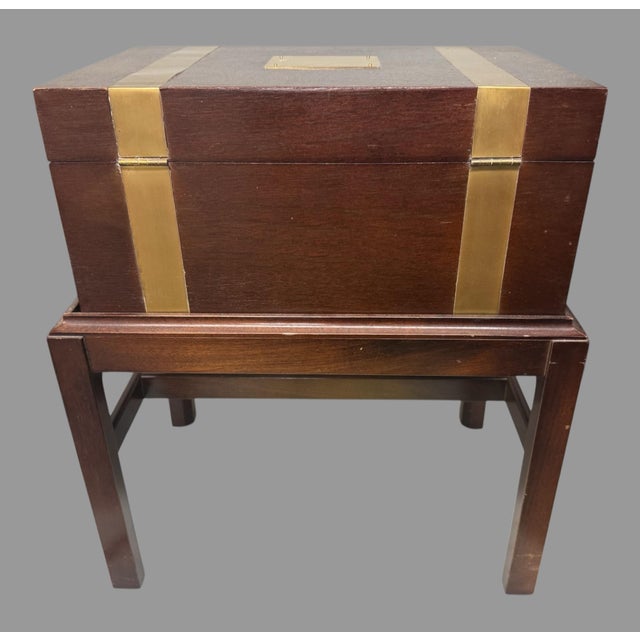 Antique Georgian Brass Bound Mahogany or Walnut Cellarette Box on Stand For Sale - Image 9 of 11