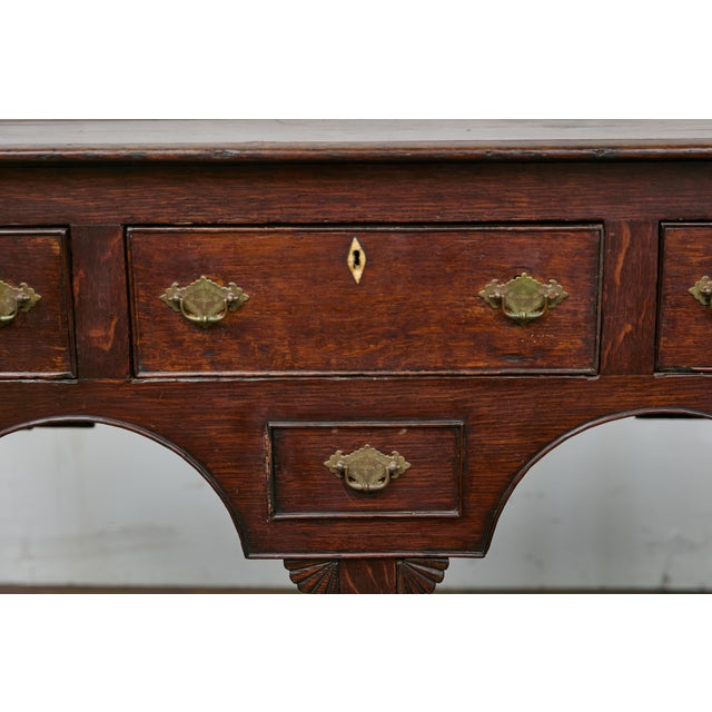 Wood Late Georgian Oak 19th Century Dresser Base with Chippendale Brass Hardware For Sale - Image 7 of 12