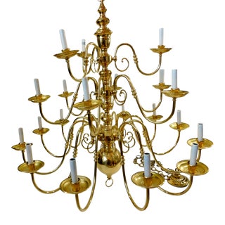 Vintage Late 20th Century Solid Brass 3 Tier 21 Arm 21 Light Chandelier Orig. Brass Canopy & Chain For Sale