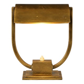 Art Deco Brass U-Frame Desk Lamp with Pivoting Shade, 1930s For Sale