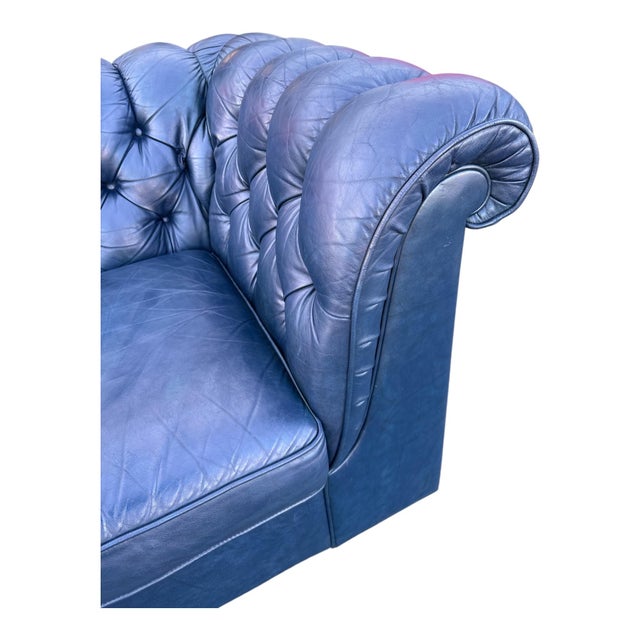 Chesterfield 3-Seater Sofa in Blue Leather For Sale - Image 5 of 7