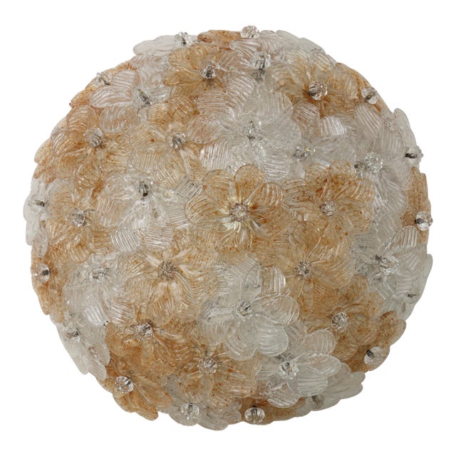 1980s Wonderful Orange and Transparent Murano Glass Ceiling Light Flower by Seguso For Sale