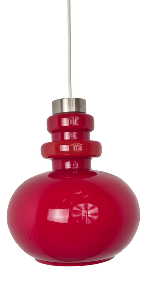 Mid-Century Red Glass Pendant Light by Spółdzielnia Inwalidów Promień Wieliczka, Poland, 1960s