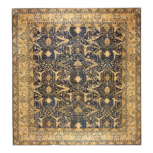 Excellent Navy Blue With Unique Open Palmettes Design Antique Lahore Rug