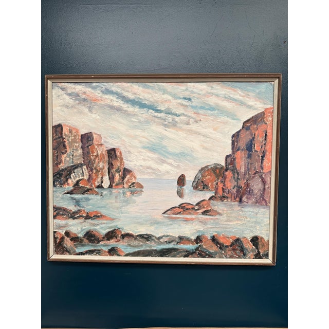 Coastal Landscape, 1960s, Oil Painting on Panel, Framed For Sale - Image 8 of 12