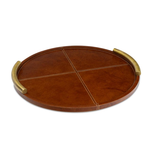 Contemporary Hayes Leather Tray Round Small, Cognac For Sale - Image 3 of 3