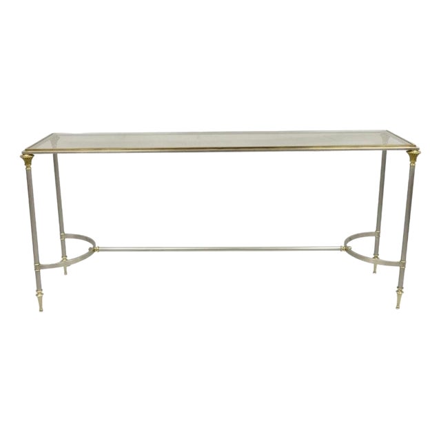 Neoclassical Directoire Maison Jansen Style Steel & Brass Console Sofa Table For Sale