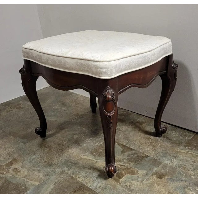 Queen Anne Mid-Century American Carved Mahogany Footstool by Sanford Furniture For Sale - Image 3 of 9