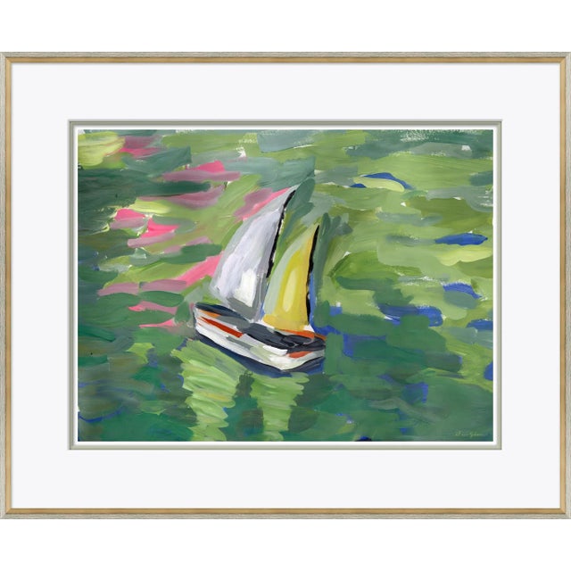 Contemporary Pond Boat Yellow By Dana Gibson, Framed Art Print For Sale - Image 3 of 3