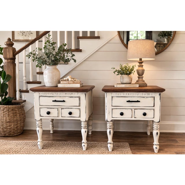 I love how these turned out! Up cycled vintage, Ethan Allen, end tables, modernized, and distressed.