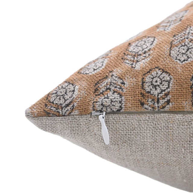Modern Block Printed Thick Linen Throw Pillow Cover 24x24 Inch- Tulsi Buti For Sale - Image 3 of 5