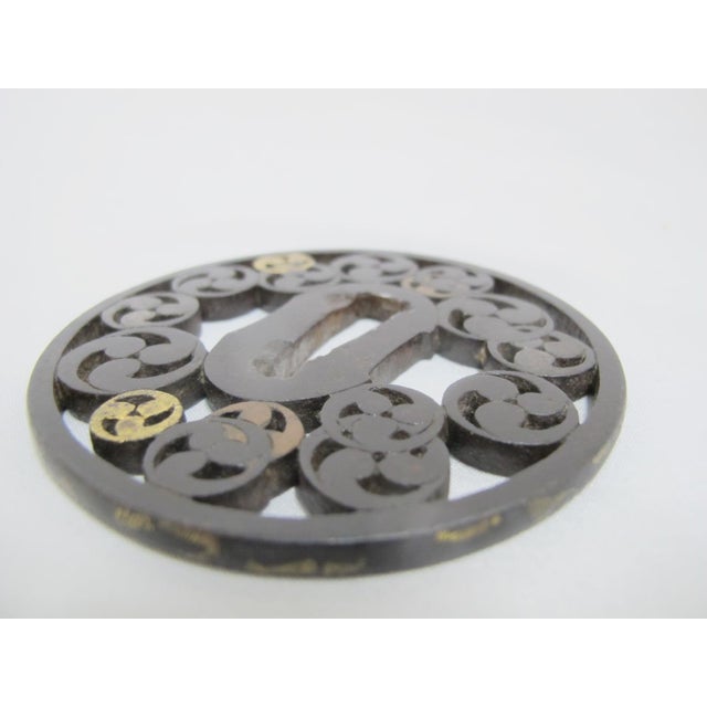 Iron Tsuba Fine Openwork Hidari-Mitsudomoe Kobayakawa Japanese Edo Sword Guard For Sale - Image 4 of 7