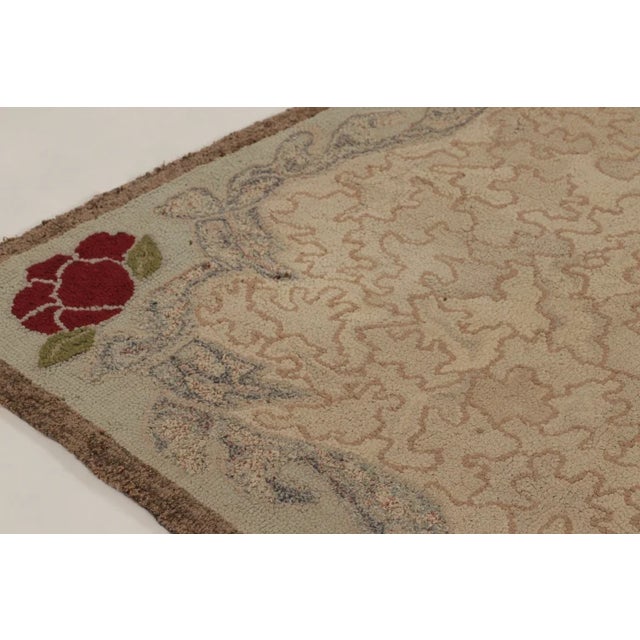 Traditional Antique 20th Century Hooked Rug in Beige With Rose Floral Borders - Rug & Kilim For Sale - Image 3 of 10