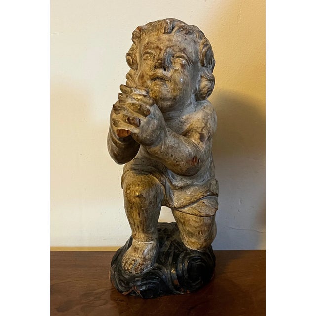 Antique Early 19th Century Continental Carved Wood Cherub For Sale - Image 10 of 13