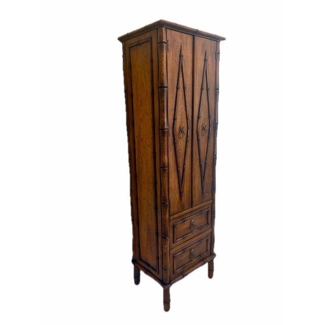 Hollywood Regency Stunning Mid-Century Faux Bamboo Cabinet / Armoire / Hutch For Sale - Image 4 of 12