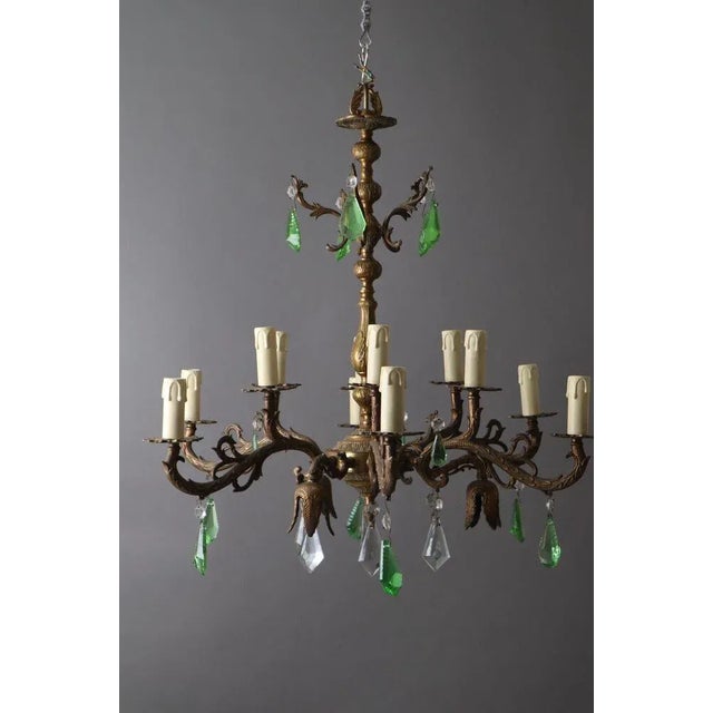 Metal Early 20th Century Candlestick Chandelier in Bronze & Glass For Sale - Image 7 of 8