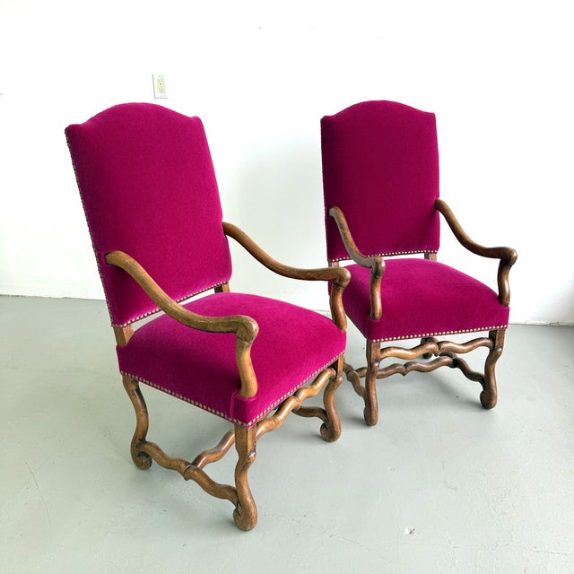 Louis XIII Style Pair of Os De Mouton Arm Chairs, 1890's. For Sale - Image 4 of 7