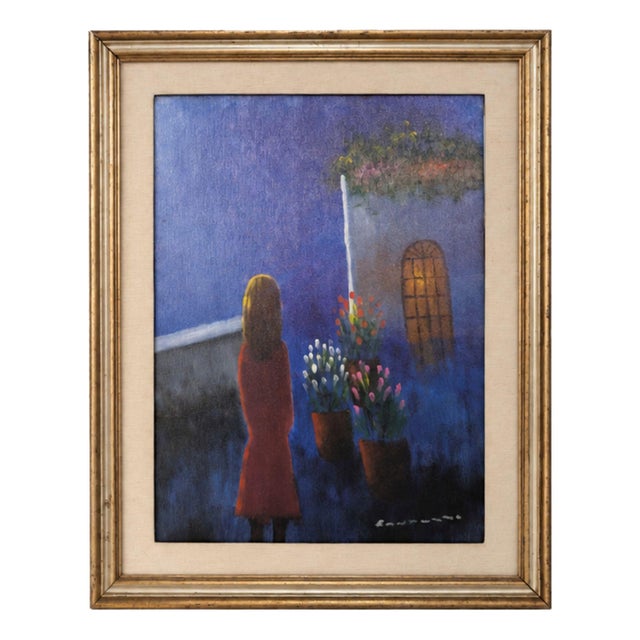 Eliano Fantuzzi, Woman on Nocturnal Scene, 1970s, Oil Painting on Canvas For Sale