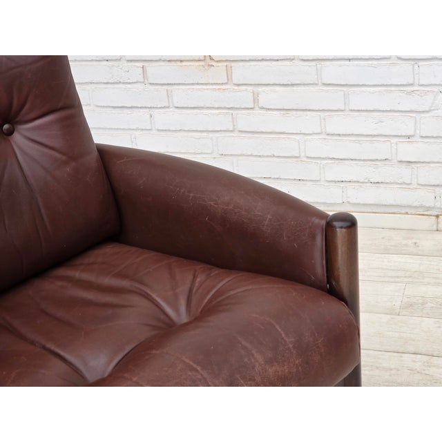 Vintage Scandinavian Armchair in Furniture Leather and Beech, 1970s For Sale - Image 6 of 18