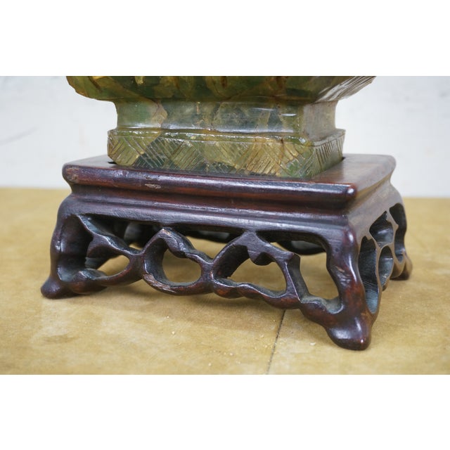 Antique Chinese Qing Dynasty Carved Green & Yellow Jade Pheasant Urn For Sale - Image 12 of 12