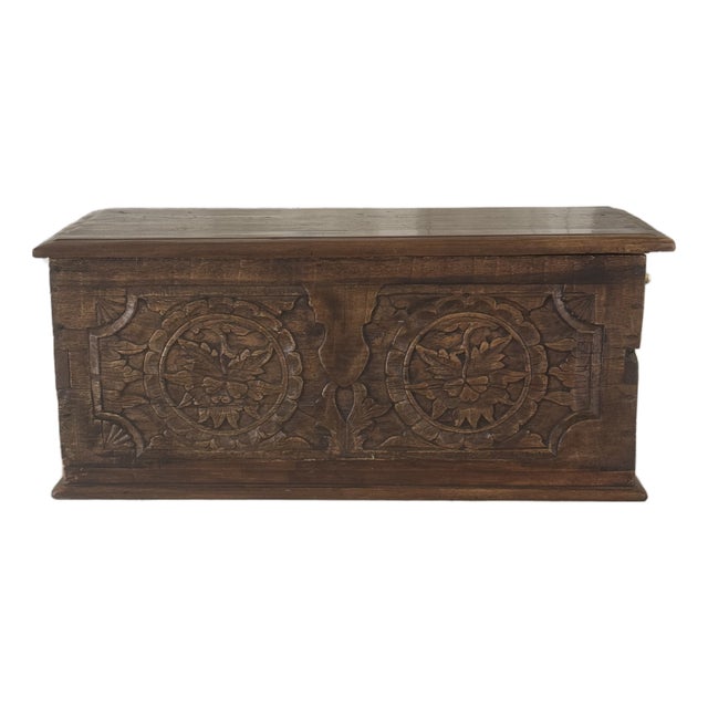 Unique Vintage Document Box , Hand Carved Fruitwood Solid Storage Documents Box For Sale