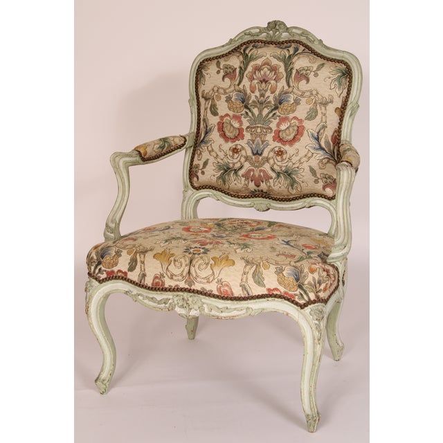 Pair of Antique Painted Louis XV Style Armchairs For Sale In Los Angeles - Image 6 of 14