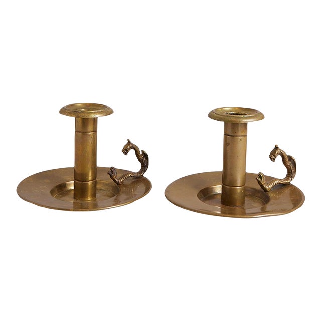 Pair of Brass Dragon Candlesticks For Sale