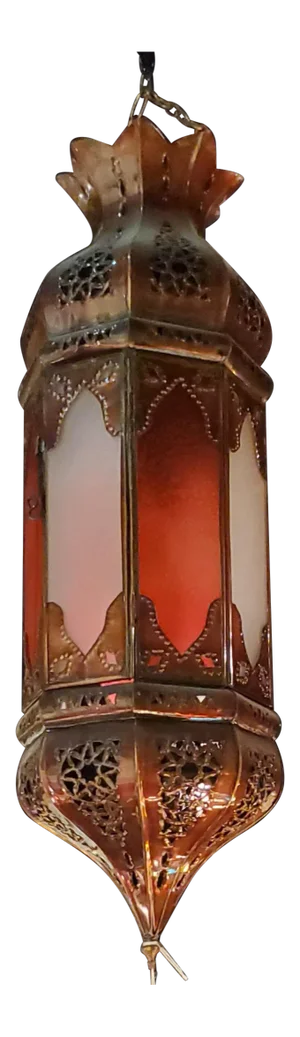 Moroccan Rustic Finish Glass Lantern in Burnt Red and Frosted White Color Glass
