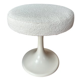Vintage Swedish Tamburin Stool in Ivory Bouclé by Borje Johanson, 1970s For Sale