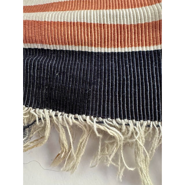 Vintage Handwoven Striped Throw Blanket With Fringe, Viscose & Cotton For Sale In San Francisco - Image 6 of 7