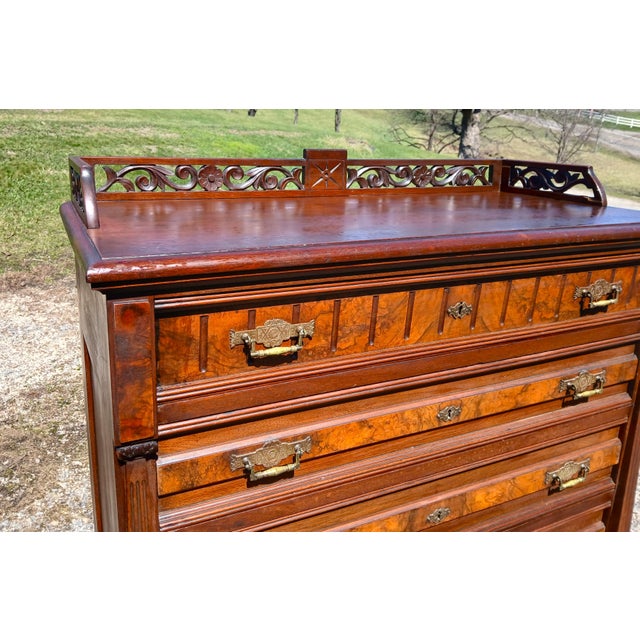 Late 19th Century Antique Walnut Eastlake Victorian Chest of Drawers With 6 Drawers 1870s For Sale - Image 5 of 18