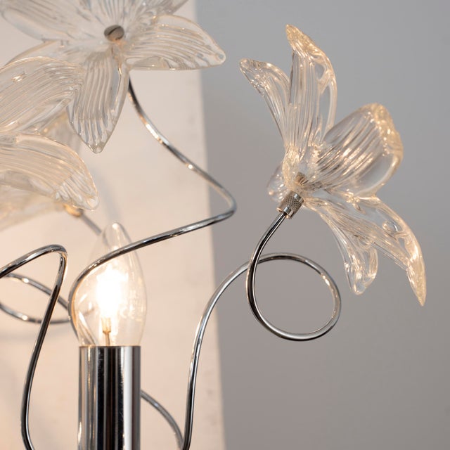 Silver Chrome Sconce with Clear Murano Glass Flowers, Italy, 1990s For Sale - Image 8 of 12