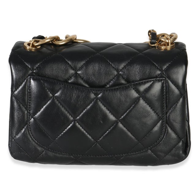 Traditional Black Quilted Lambskin Small Colour Match Flap Bag For Sale - Image 3 of 9
