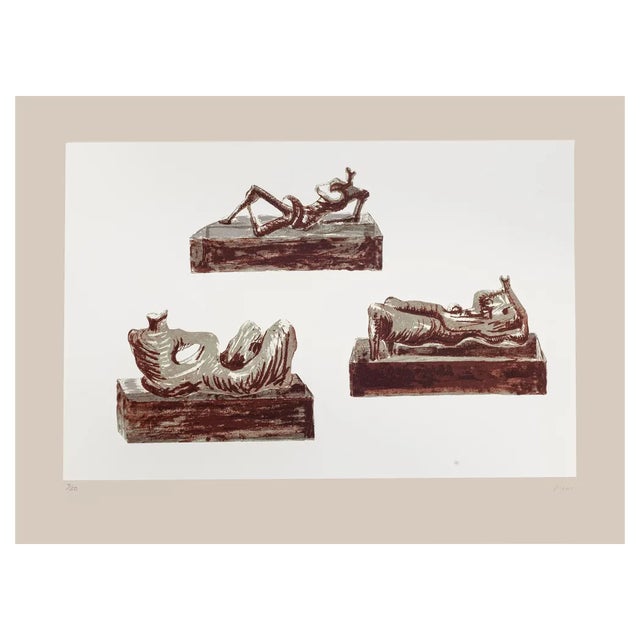 Henry Moore, Three Reclining Figures on Pedestals, Lithograph, 1976 For Sale