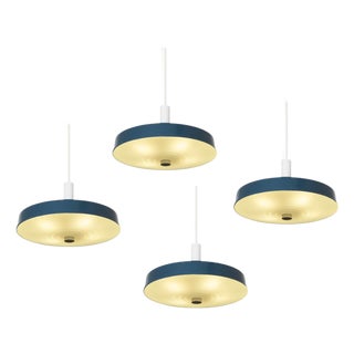 Large Mid-Century Modern Pendant Lamps in Painted Metal and Opaline Glass, 1960, Set of 4 For Sale
