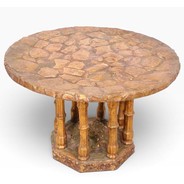 Brutalist Faux Gold Gilt Side Table With Textured Surface C. 1970's For Sale In New York - Image 6 of 11