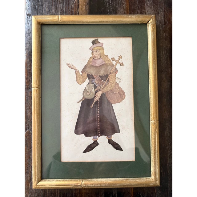 Wood Set of 4 English Vintage “Canterbury Tale” Matted Prints With Gold Wooden Bamboo Frames for Cottage Core & English Cottage Style Decor - View Photos For Sale - Image 7 of 8