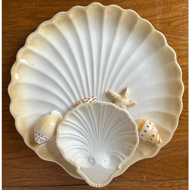 Tan Vintage Italian The Mane Lion-Shell Chip & Dip Platter For Sale - Image 8 of 8