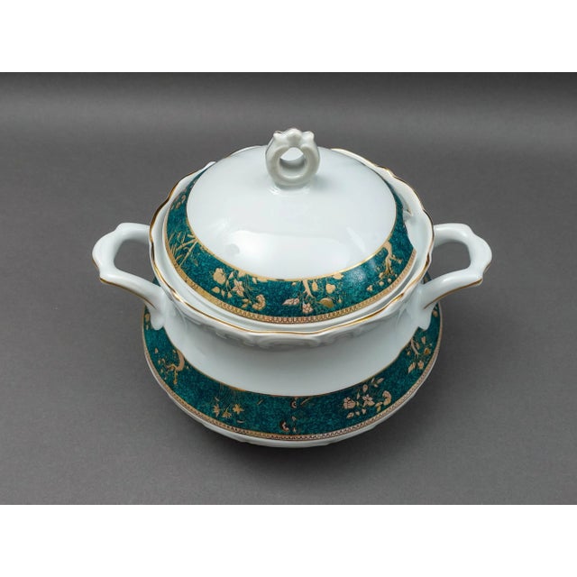 Mid 20th Century Cocema Fes Morocco Prestige Design Green & Gold Porcelain Covered Soup Tureen For Sale In Miami - Image 6 of 9