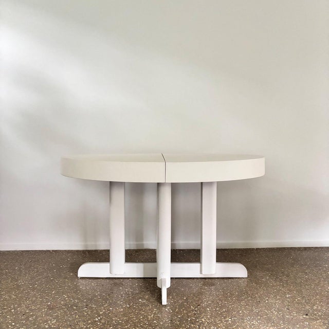 Great vintage wooden, extendable table, oval shaped. Striking base which you do not see very often. The table can be...