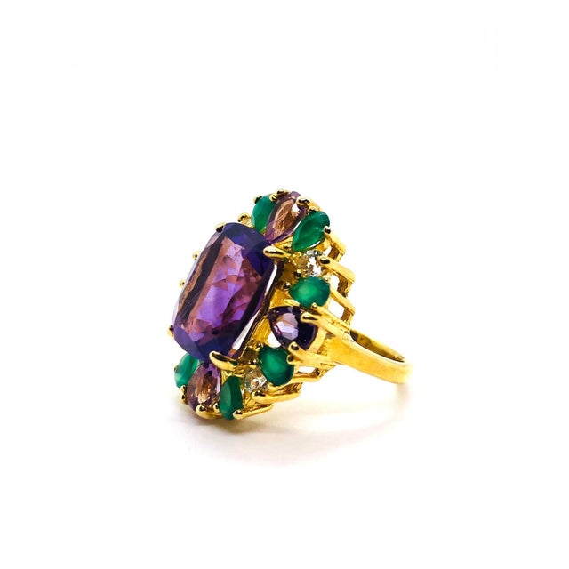 Bochic “Capri” Vintage Amethyst, Sapphire & Green Onyx — 18K Gold & Silver For Sale - Image 11 of 12